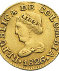1826 JF Gold 1 Peso Colombia Republic Coin Mint Bogota