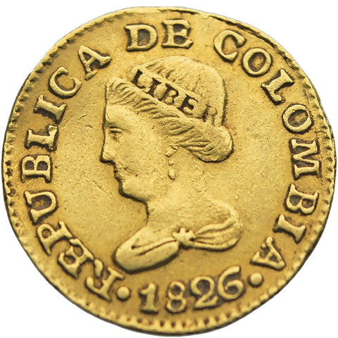1826 JF Gold 1 Peso Colombia Republic Coin Mint Bogota