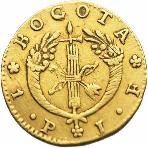 1826 JF Gold 1 Peso Colombia Republic Coin Mint Bogota