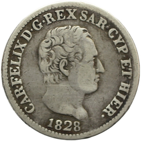 1828 L 50 Centesimi Charles Felix Italy states Sardinia Silver Coin