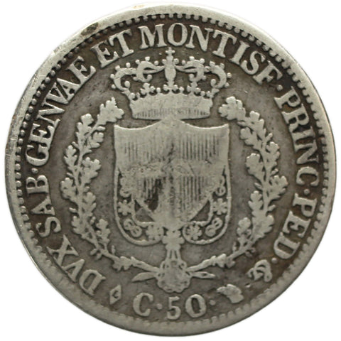 1828 L 50 Centesimi Charles Felix Italy states Sardinia Silver Coin