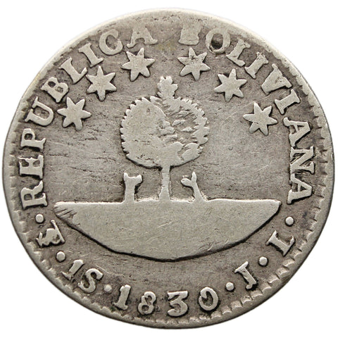 1830 PTS JL 1 Sol Bolivia Silver Coin Simon Bolivar