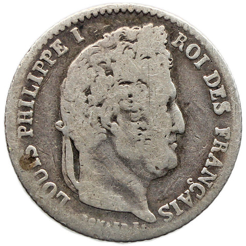 1833 W 1/4 Franc France Coin Louis - Philippe I Silver Lille Mint
