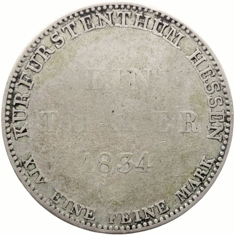 1834 1 Thaler Hessen - Kassel Germany Coin Wilhelm II & Friedrich Wilhelm Silver