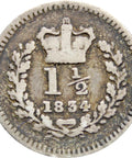 1834 One and Half Pence William IV Great Britain Silver British Coin Struck for Colonial use