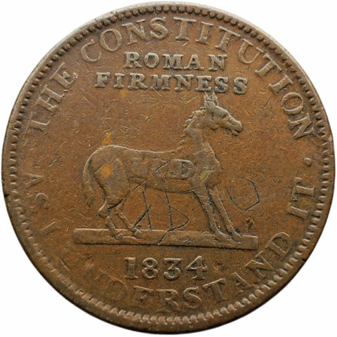 1834 Token USA A Plain System Void of Pomp Hard Times