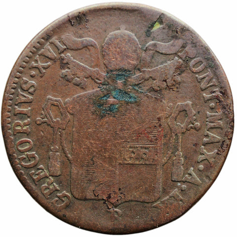 1839 B 1 Baiocco Pope Gregorio XVI Papal States Italian Coin