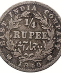 1840 1/4 Rupee British India Victoria Coin Silver Crosslet 4