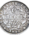 1840 British India Victoria silver quarter 1/4 Rupee Coin Plain 4 in date