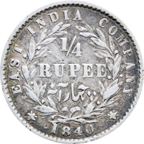1840 British India Victoria silver quarter 1/4 Rupee Coin Plain 4 in date