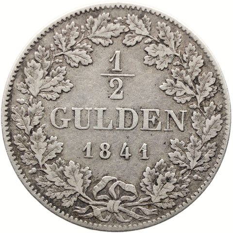 1841 Half Gulden Kingdom of Württemberg Germany Coin Wilhelm I Silver