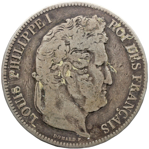 1841 W 5 Francs France Coin Louis - Philippe I Silver Lille Mint