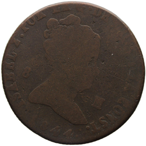 1844 JA 8 Maravedis Isabel II Spain Coin Jubia Mint Constitutional