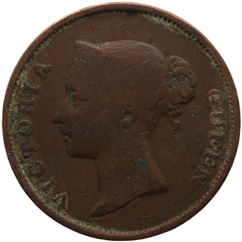 1845 One Cent Straits Settlements Victoria East India Company Coin