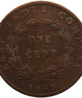 1845 One Cent Straits Settlements Victoria East India Company Coin