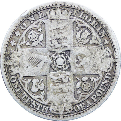 1849 Great Britain Queen Victoria Two Shillings Florin Silver Coin (' Godless' type)