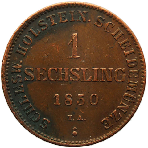 1850 1 Sechsling Germany Provisional government of Schleswig - Holstein Coin