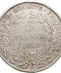 1850 5 Francs France Coin France Paris Mint