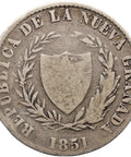 1851 2 Reales Colombia Coin Silver Republic of New Granada Period Bogota Mint