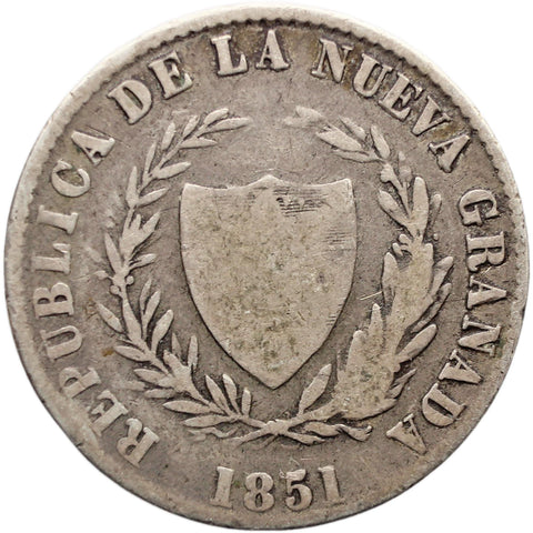 1851 2 Reales Colombia Coin Silver Republic of New Granada Period Bogota Mint