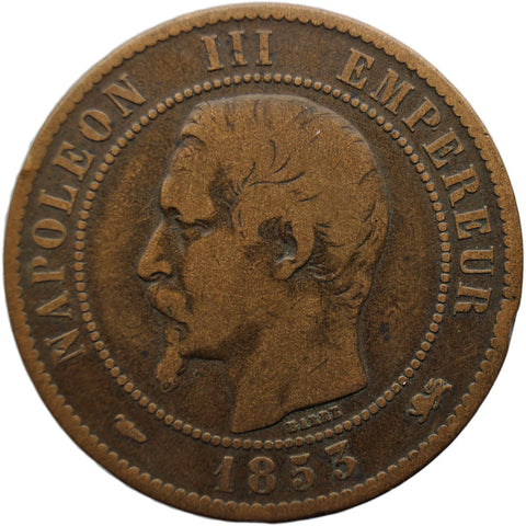 1853 D 10 Centimes France Napoleon III Coin Lyon Mint