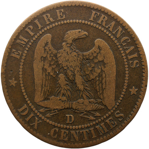 1853 D 10 Centimes France Napoleon III Coin Lyon Mint