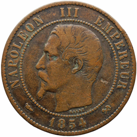 1854 B 10 Centimes France Napoleon III Coin Rouen Mint