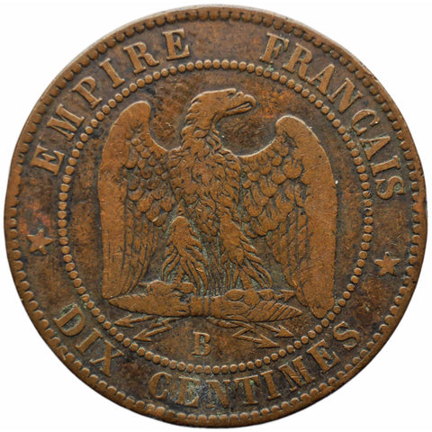 1854 B 10 Centimes France Napoleon III Coin Rouen Mint