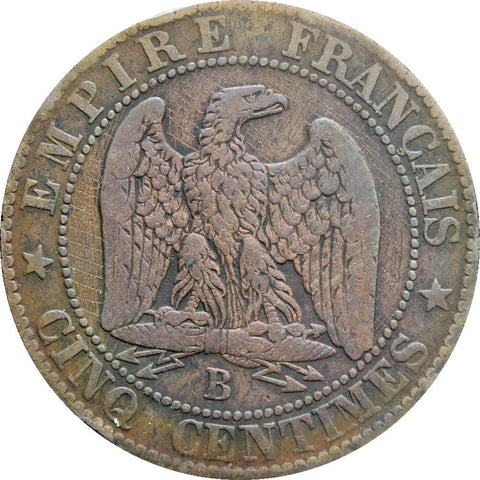 1854 B 5 Centimes Napoleon III France Coin Mint Rouen