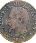1854 B 5 Centimes Napoleon III France Coin Mint Rouen