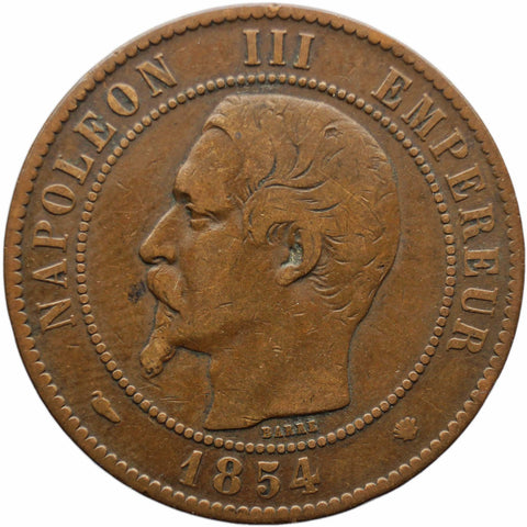 1854 MA 10 Centimes France Napoleon III Coin Marseille Mint
