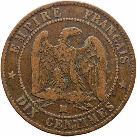 1854 MA 10 Centimes France Napoleon III Coin Marseille Mint