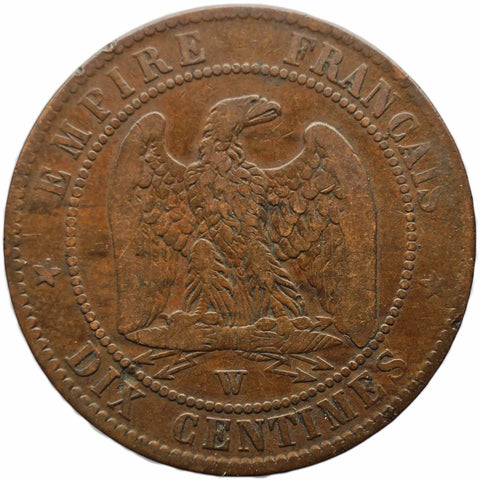 1854 W 10 Centimes France Napoleon III Coin Lille Mint