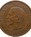1854 W 10 Centimes France Napoleon III Coin Lille Mint