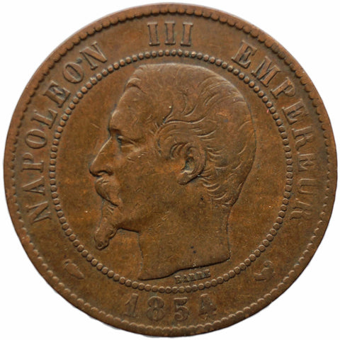 1854 W 10 Centimes France Napoleon III Coin Lille Mint