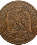 1854 W 10 Centimes Napoleon III France Coin Mint Lille