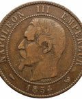 1854 W 10 Centimes Napoleon III France Coin Mint Lille