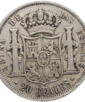 1855 20 Reales Isabel II Spain Silver Coin