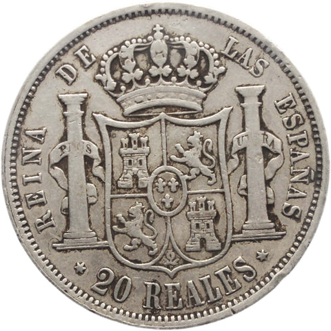 1855 20 Reales Isabel II Spain Silver Coin