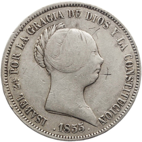 1855 20 Reales Isabel II Spain Silver Coin
