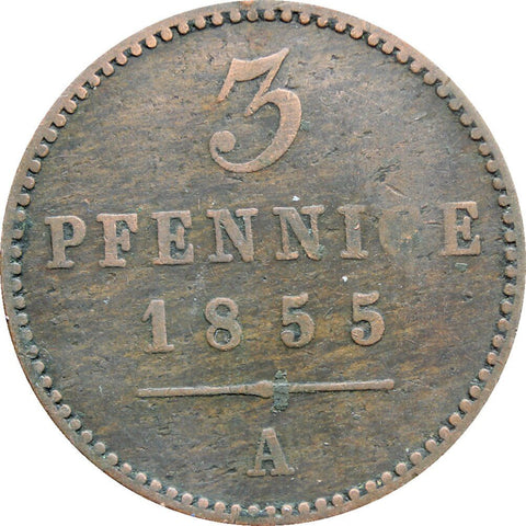 1855 3 Pfennige German states Waldeck - Pyrmont George Victor Coin Hannover Mint Germany