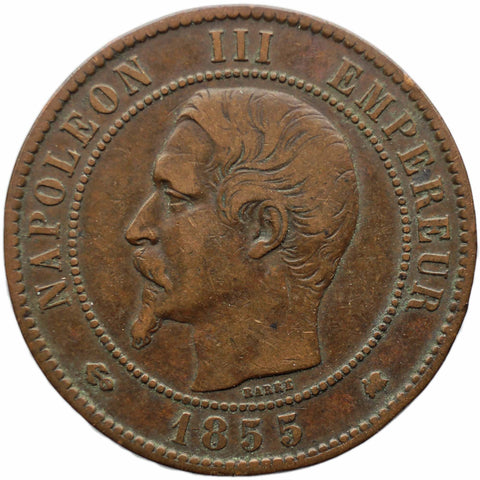 1855 K 10 Centimes France Napoleon III Coin Bordeaux Mint Anchor privy mark