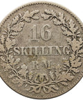 1856 16 Skilling Denmark Coin Frederik VII Silver Reeded edge
