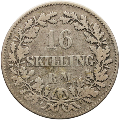 1856 16 Skilling Denmark Coin Frederik VII Silver Reeded edge