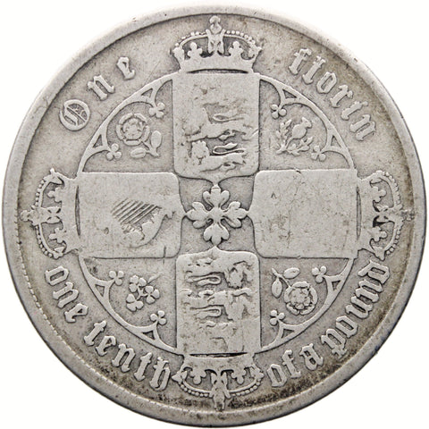 1856 Florin Gothic Victoria Coin UK Two Shillings Silver