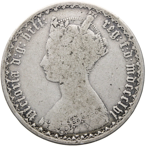 1856 Florin Gothic Victoria Coin UK Two Shillings Silver