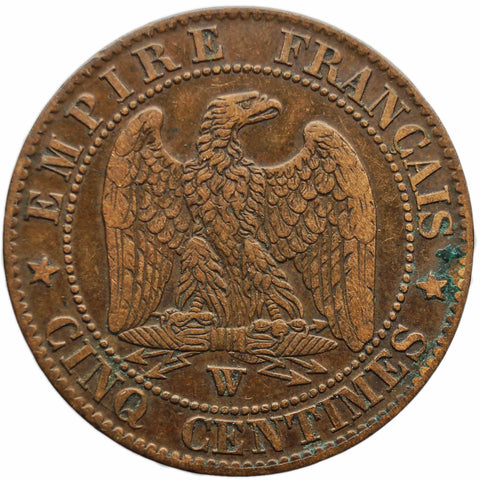 1856 W 5 Centimes France Napoleon III Coin Lille Mint