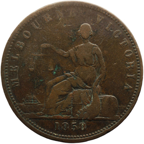 1858 1 Penny Australia Token Peace and plenty - Melbourne Victoria