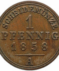 1858 A 1 Pfennig Principality of Schaumburg - Lippe German Coin Georg Wilhelm