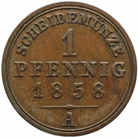 1858 A 1 Pfennig Principality of Schaumburg - Lippe German Coin Georg Wilhelm